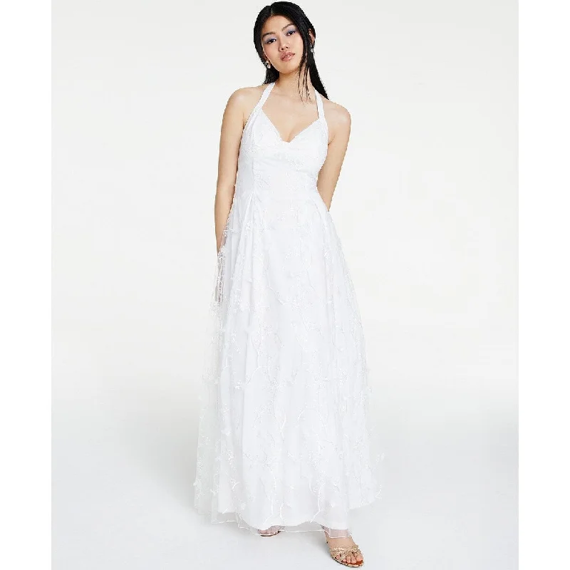 Jump Juniors' Embroidered-Floral Halter Gown White Size 5/6 Bold Women's Statement