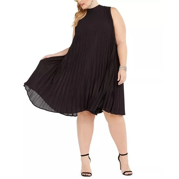 Love Squared Women's Trendy Pleated Trapeze Dress Black Size 1X Scandinavian