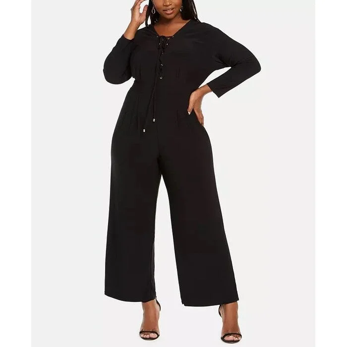 Love Squared Women's Trendy Plus Size Lace-Up Jumpsuit Black Size 3X Australian Beach Love Squared Women's Trendy Plus Size Lace-Up Jumpsuit Black Size 3X Australian Beach