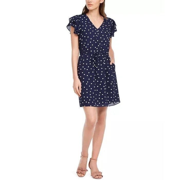 Maison Jules Women's Printed Flutter-Sleeve Dress Navy Size Small Modern Women's 