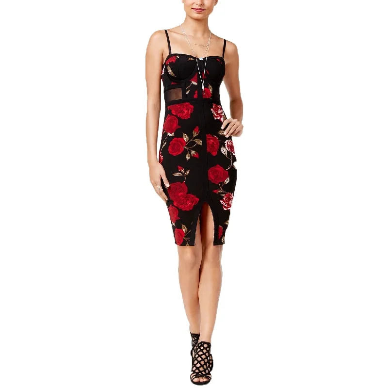 Material Girl Juniors' Printed Illusion Bodycon Dress Black Size S Compression