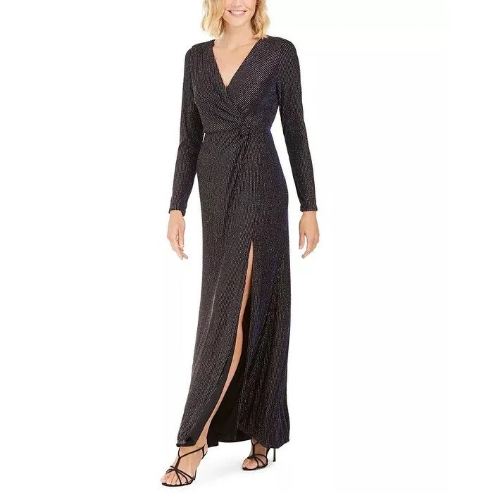 Nightway Women's Knot-Waist Gown Navy Size 4 Monochromatic Office Style