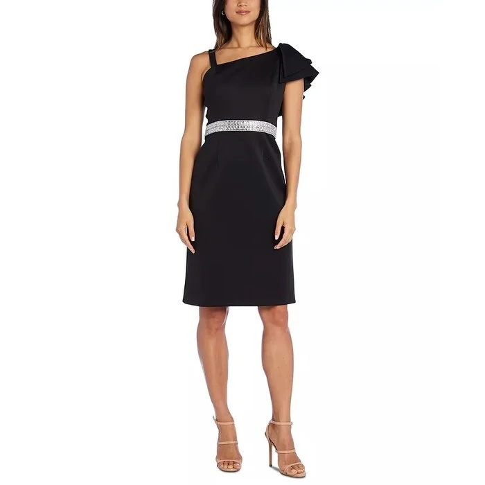 Nightway Women's One Shoulder Dress Black Size 10 Petite - 10P Compression