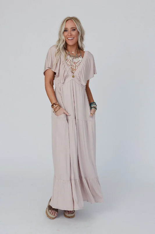 On Repeat Open Back Ruffle Maxi Dress - Sand Practical Women's Multi - 