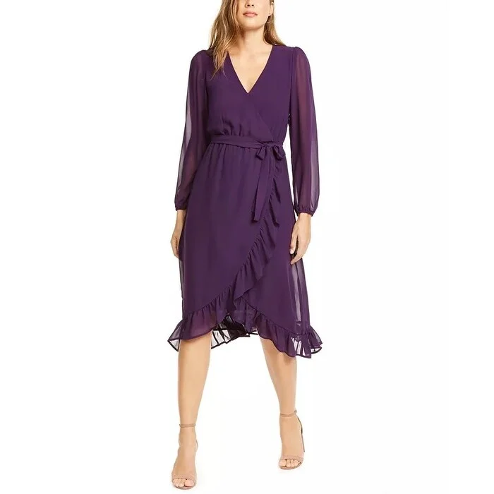 Q & A Women's Ruffle Hem Midi Wrap Dress Purple Size Small European