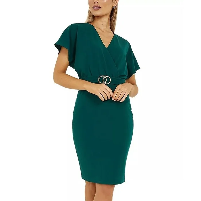 QUIZ Women's Belted Bodycon Dress Green Size 8 Dynamic Women's Moto