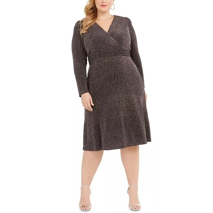 R & M Richards Women's Glitter-Knit A-Line Dress Charcoal Size 16W Geometric