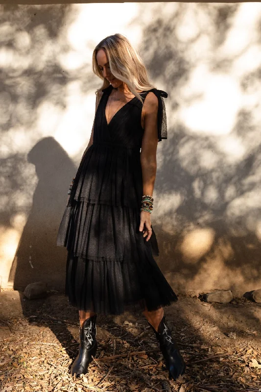 Boho Ballerina Tiered Tulle Dress - Black Vacation