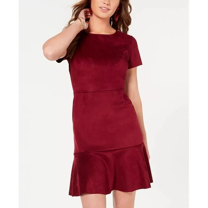 Rosie Harlow Juniors' Faux-Suede Flounce Dress Red Size Medium Vacation