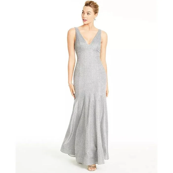 Sequin Hearts Juniors' Trumpet Gown Metallic Silver Size 3 Sleek Women's Metallic