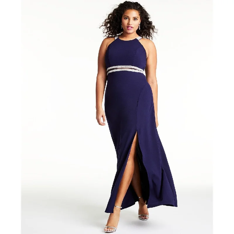 Sequin Hearts Women's Plus Size Trendy Embellished Halter Gown Navy Size 14 Classic Women's Tweed Sequin Hearts Women's Plus Size Trendy Embellished Halter Gown Navy Size 14 Classic Women's Tweed