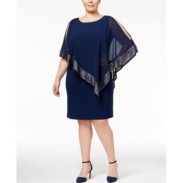 SL Fashions Women's Chiffon Overlay Sheath Dress Blue Size PS - Small-Petite Business SL Fashions Women's Chiffon Overlay Sheath Dress Blue Size PS - Small-Petite Business