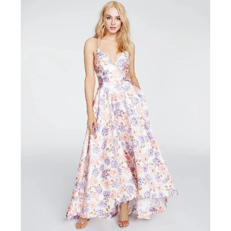 Speechless Juniors' Floral Lace-Trim Gown White Size 13 Street