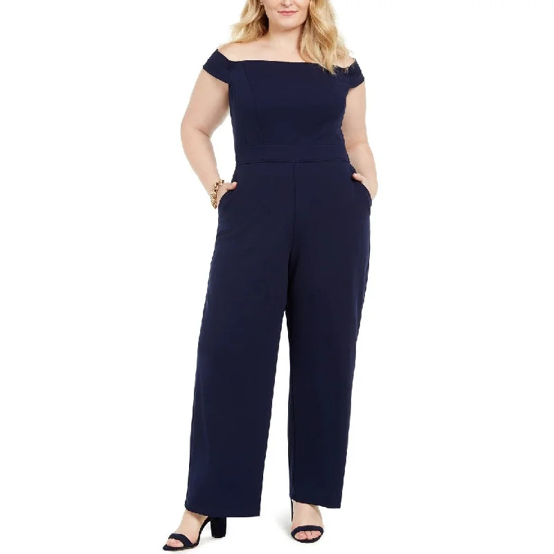 Teeze Me Women's Trendy Plus Size Off-The-Shoulder Jumpsuit Navy Size Square 18 Refined Women's Hand - crafted Teeze Me Women's Trendy Plus Size Off-The-Shoulder Jumpsuit Navy Size Square 18 Refined Women's Hand - crafted