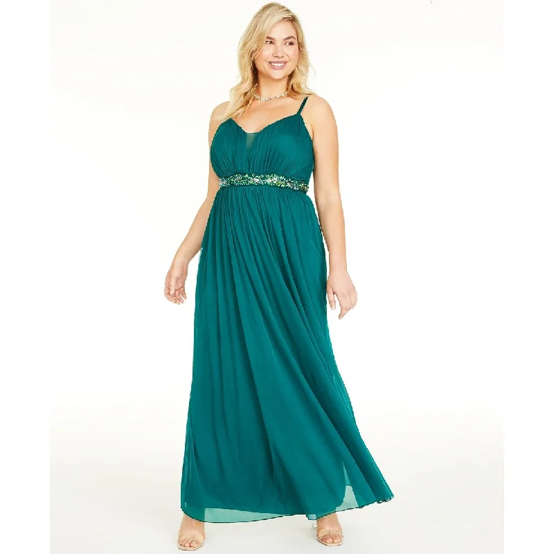 Teeze Me Women's Trendy Plus Size Rhinestone-Trim Gown Green Size 20 Tough Women's Military - inspired Teeze Me Women's Trendy Plus Size Rhinestone-Trim Gown Green Size 20 Tough Women's Military - inspired