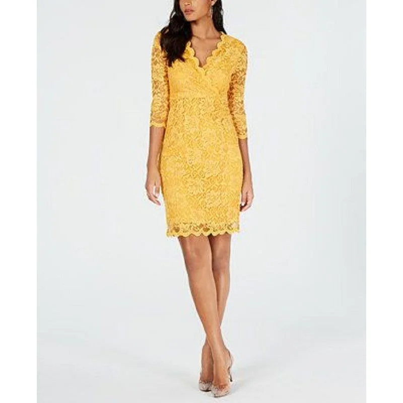Thalia Sodi Women's Lace Sheath Dress Yellow Size Large Relaxed Women's 
