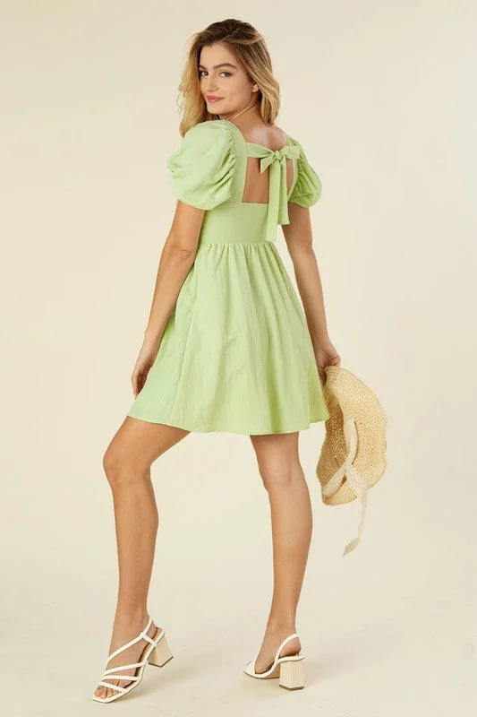 Tie back dress with puff sleeves Trendy Women's Oversized