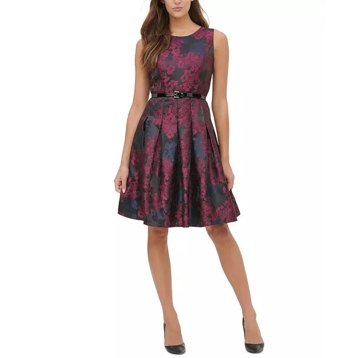 Tommy Hilfiger Women's Belted Jacquard Fit & Flare Dress Navy Size 10 Modern Women's Tommy Hilfiger Women's Belted Jacquard Fit & Flare Dress Navy Size 10 Modern Women's