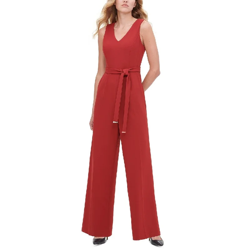 Tommy Hilfiger Women's Belted V-Neck Jumpsuit Red Size 14 performance