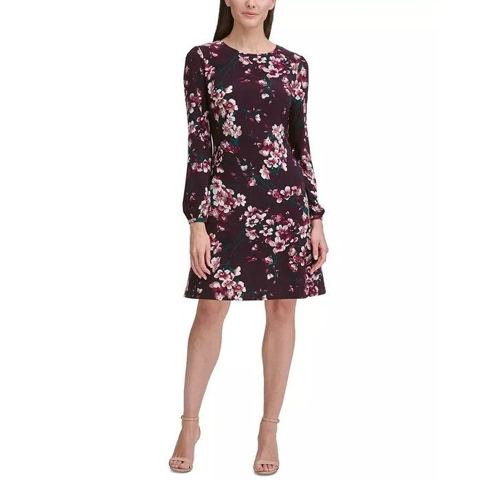 Tommy Hilfiger Women's Floral Jersey A Line Dress Purple Size 12 Cozy Women's Winter Tommy Hilfiger Women's Floral Jersey A Line Dress Purple Size 12 Cozy Women's Winter