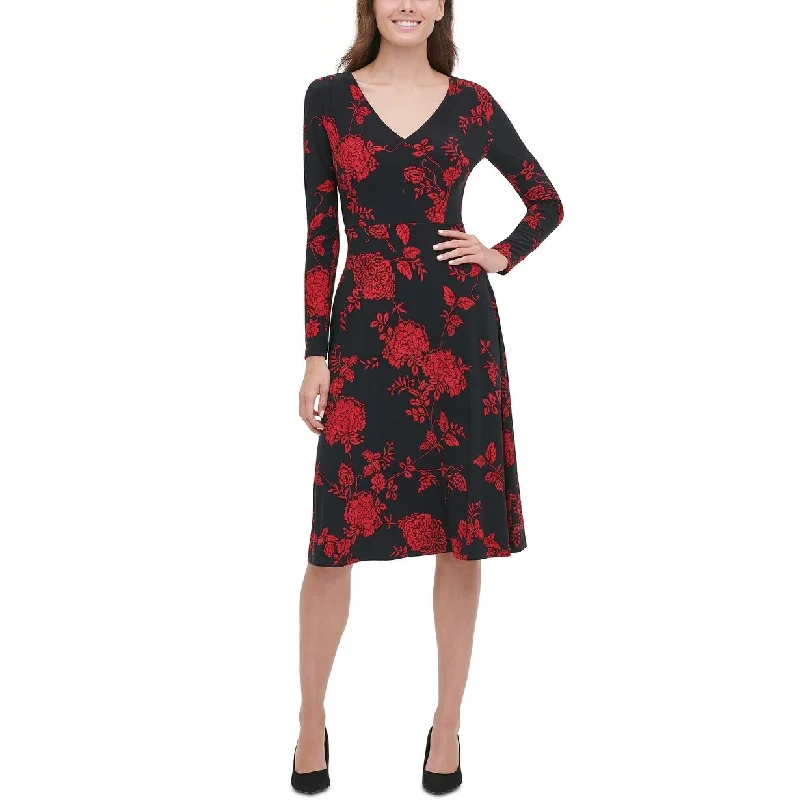 Tommy Hilfiger Women's Floral-Print Fit & Flare Dress Black Size 2 Sporty Women's Athleisure Tommy Hilfiger Women's Floral-Print Fit & Flare Dress Black Size 2 Sporty Women's Athleisure