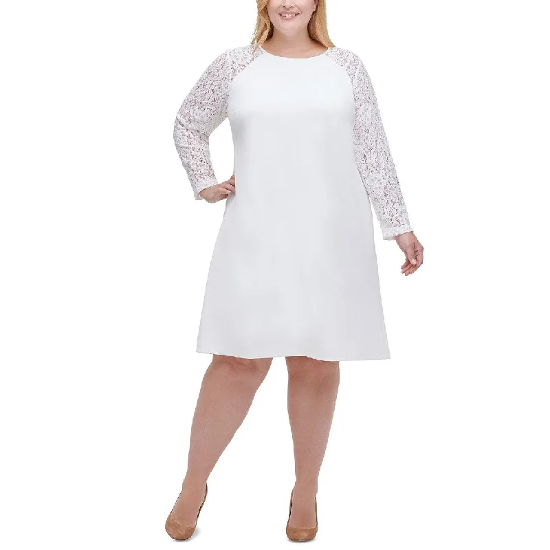 Tommy Hilfiger Women's Plus Size Lace-Sleeve A-Line Dress White Size 22W Sophisticated Women's Tailored