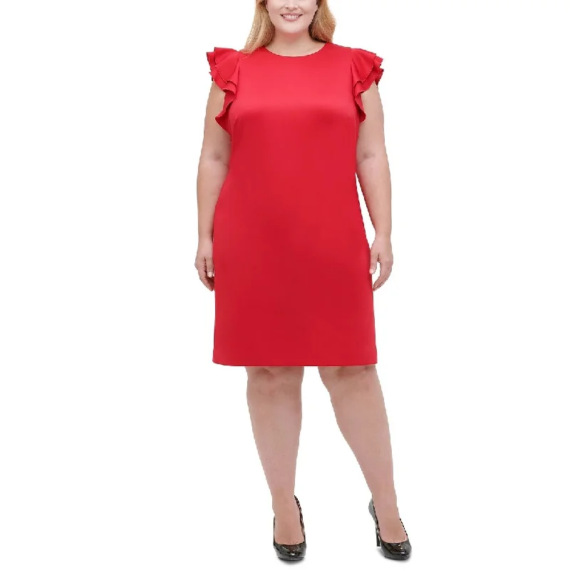 Tommy Hilfiger Women's Plus Size Sheath Flutter Sleeve Dress Red Size 18W Feminine Women's Style Tommy Hilfiger Women's Plus Size Sheath Flutter Sleeve Dress Red Size 18W Feminine Women's Style