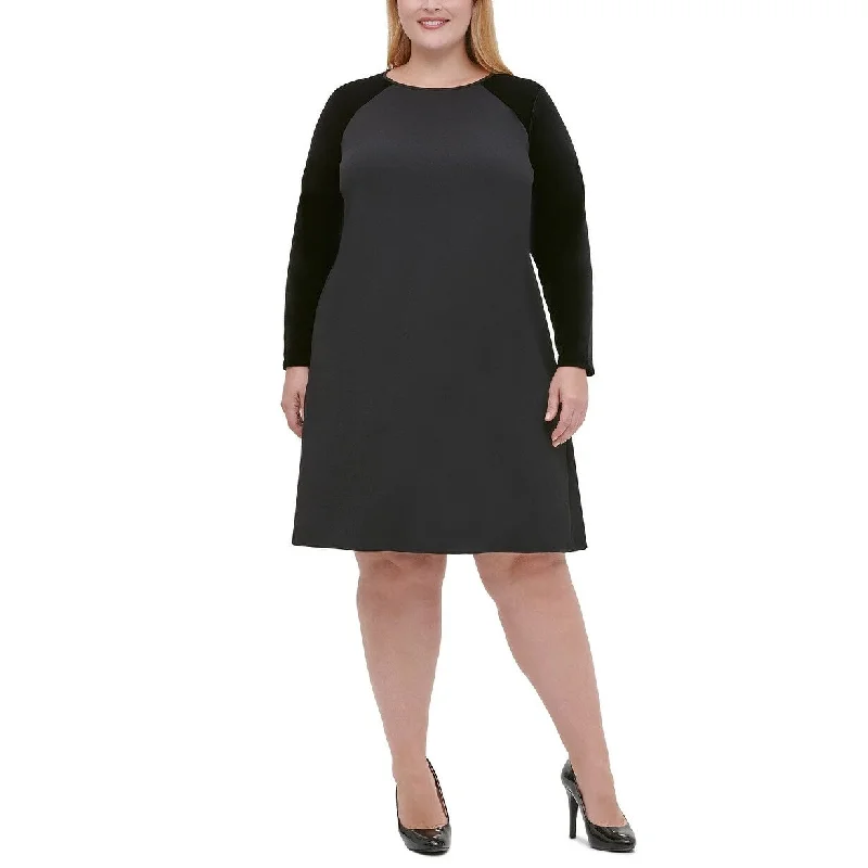 Tommy Hilfiger Women's Plus Velvet-Sleeve A-Line Dress Black Size 16W Casual Women's Loose - fitting Tommy Hilfiger Women's Plus Velvet-Sleeve A-Line Dress Black Size 16W Casual Women's Loose - fitting