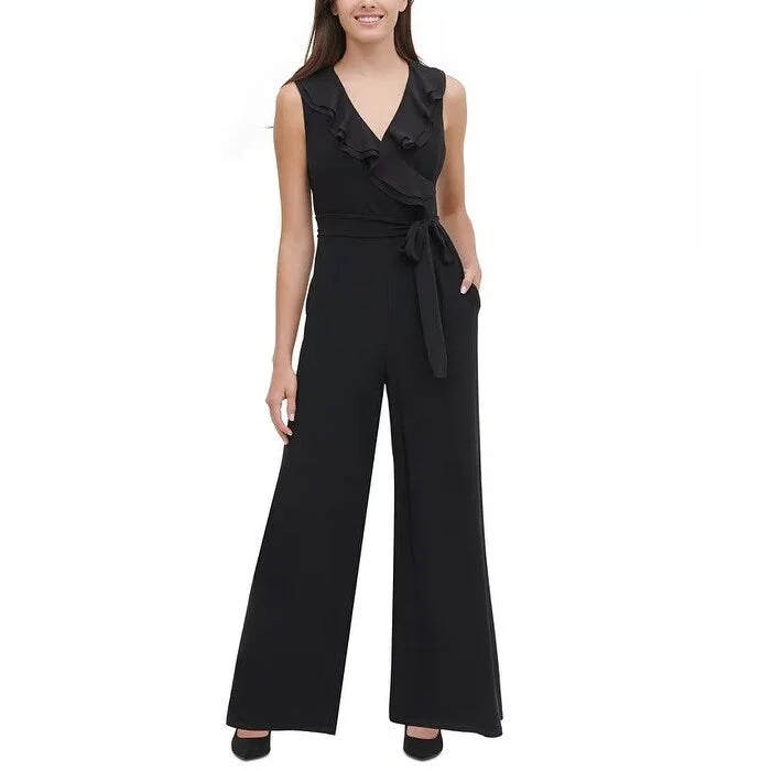 Tommy Hilfiger Women's Ruffled Wide-Leg Jumpsuit Black Size 10 Sustainable Organic