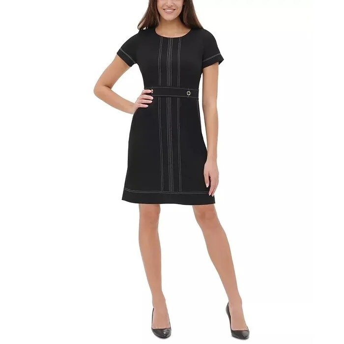 Tommy Hilfiger Women's Scuba Crepe Top Stitch Dress Black Size 10 Feminine Women's Soft Tommy Hilfiger Women's Scuba Crepe Top Stitch Dress Black Size 10 Feminine Women's Soft