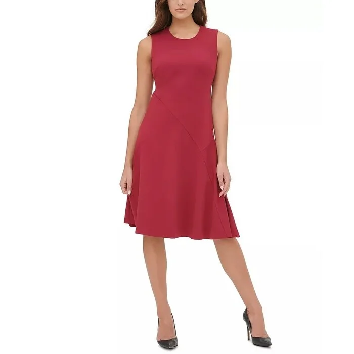 Tommy Hilfiger Women's Solid Midi Dress Dark Red Size 10 Stylish Women's Tropical 