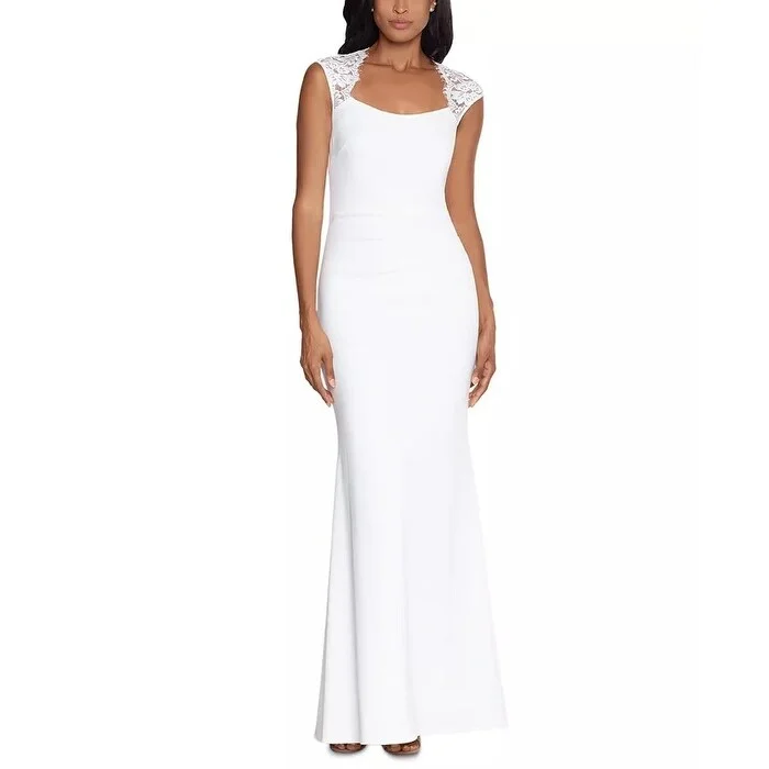 Xscape Women's Lace-Trim Cutout-Back Gown White Size 10 Geometric