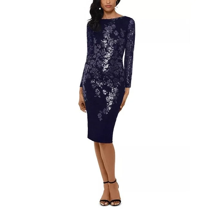 Xscape Women's Petite Floral Sequin Dress Blue Size 1 Modern Women's 