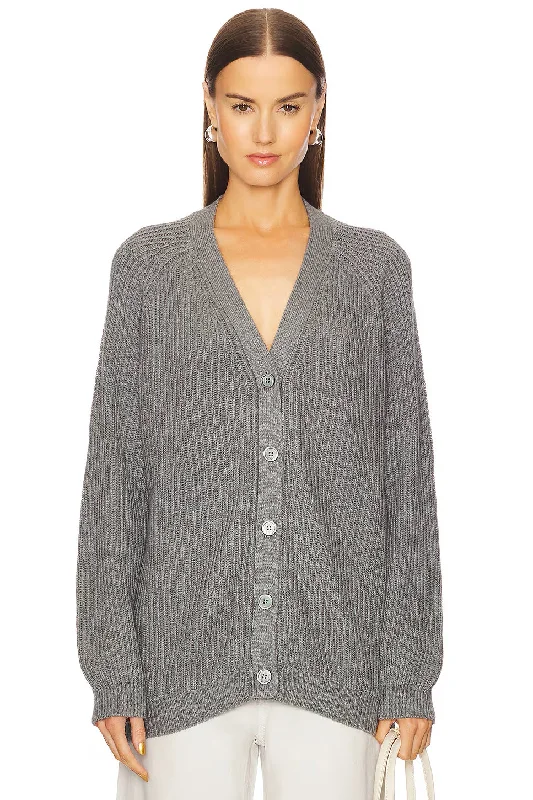 AMARA Cashmere/Cotton Grandpa Cardigan in Heather Grey French