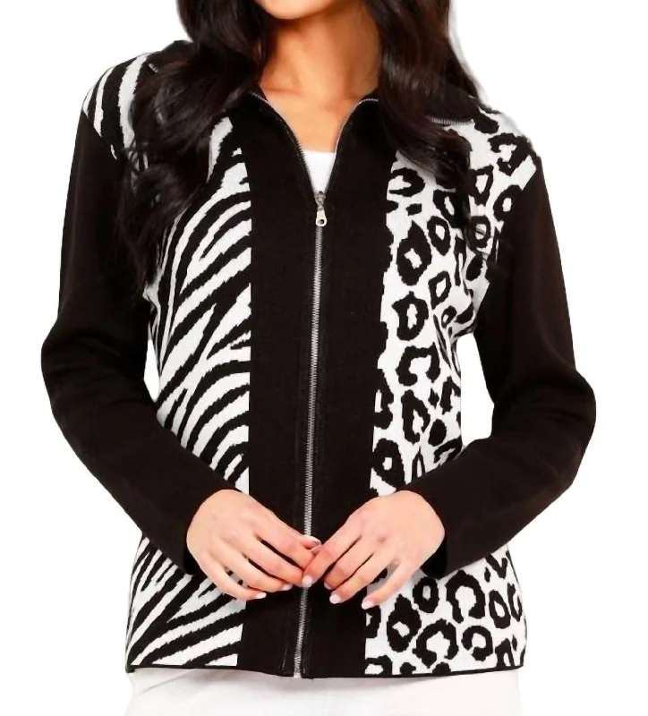 Animal Print Zip Cardigan In Black/white Hip Women's Urban