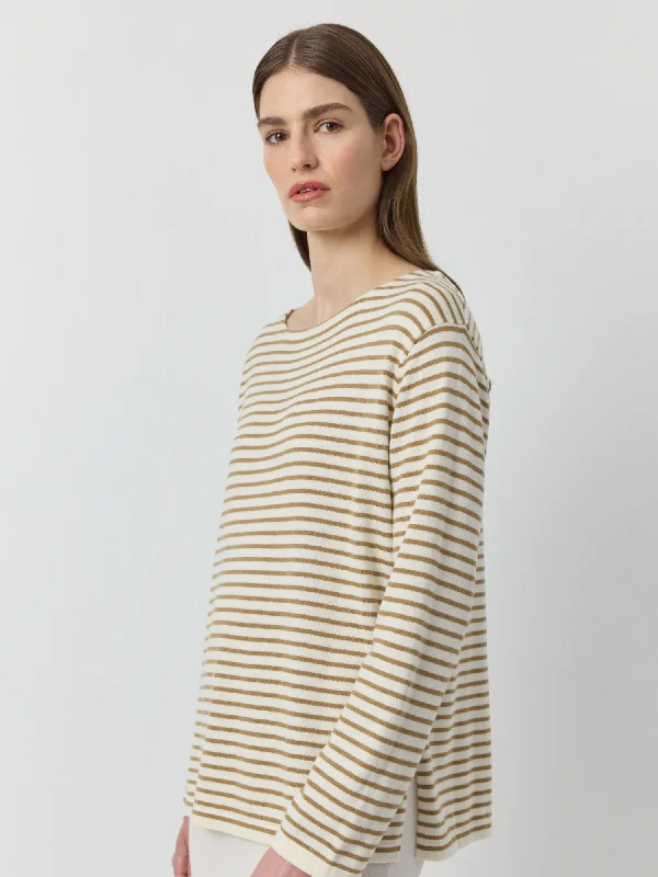 Breton Long Sleeve Tee - White/Camel Dynamic Women's High - energy