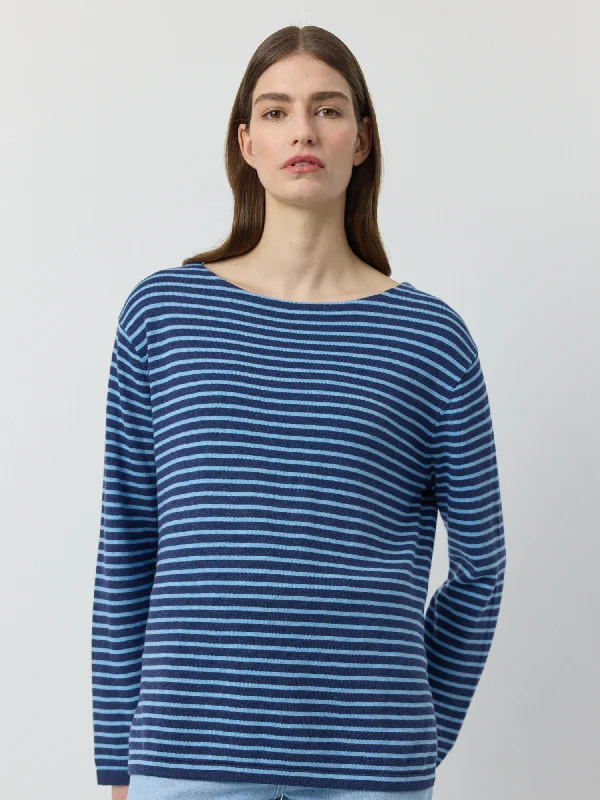 Breton Long Sleeve Tee - Indigo/Ice Blue Unique Women's Upcycled