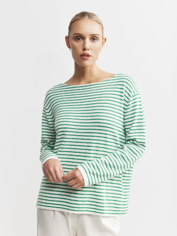 Breton Long Sleeve Tee - White/Green Laid - back Women's Vibe