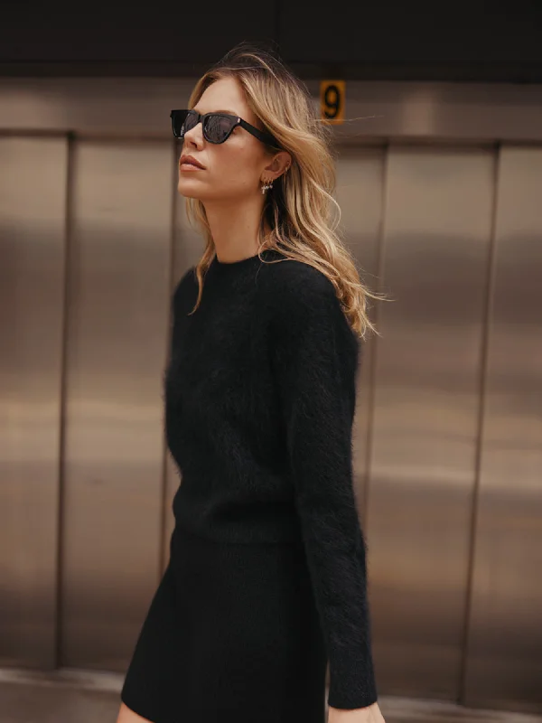 Brushed Cashmere Crew - Black Practical Women's Quick - dry