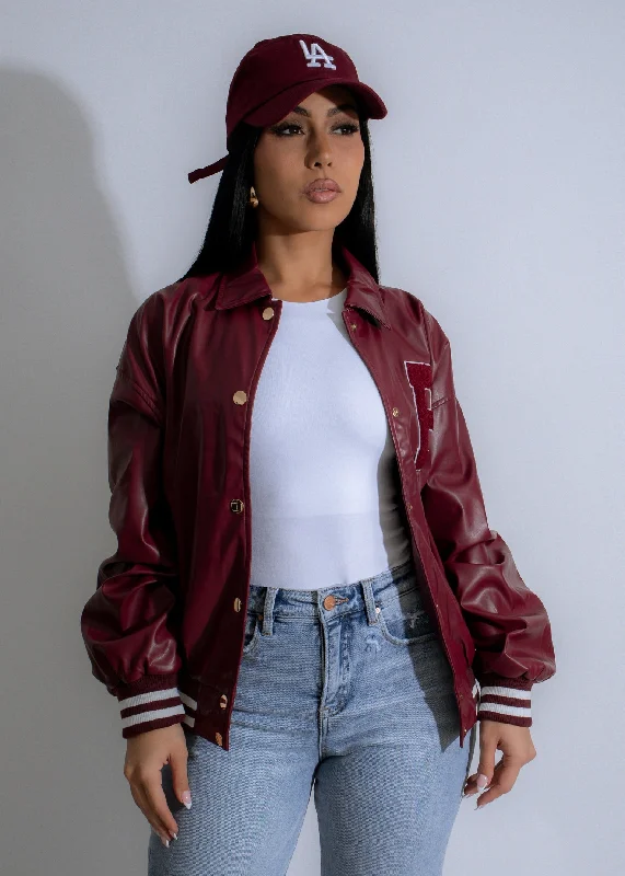Campus Crush Faux Leather Jacket Red Gym