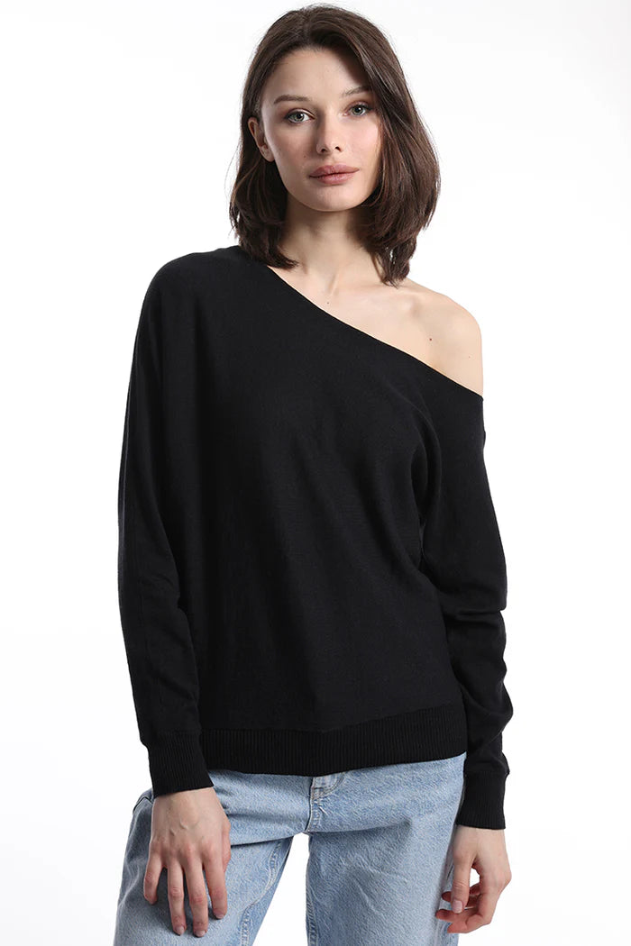Cashmere/Cotton Off The Shoulder Sweater in Black Vintage Women's 1970S 