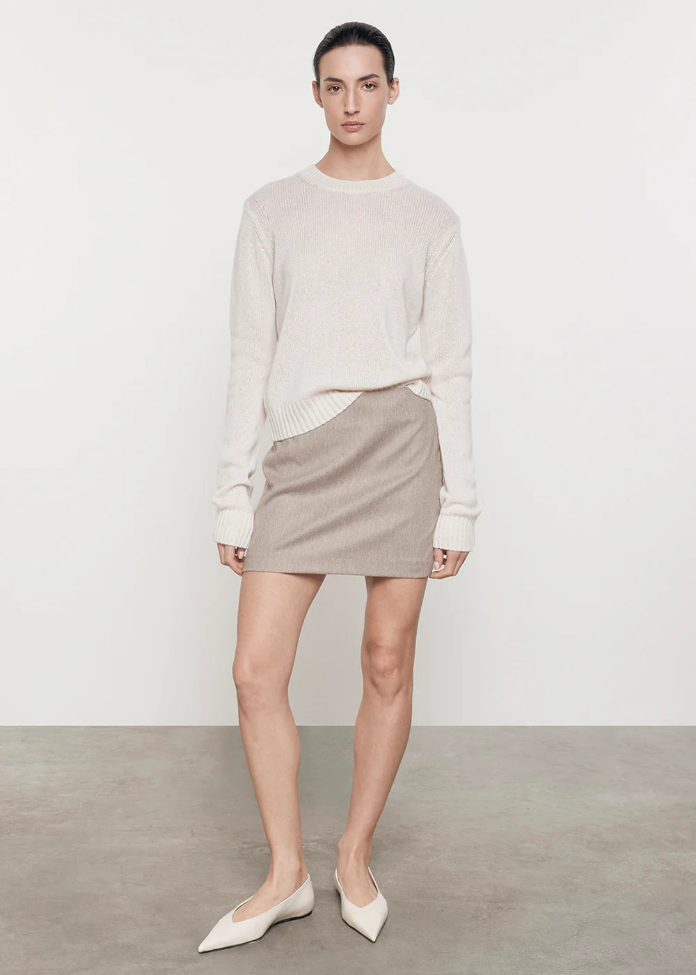 Cashmere Easy Crew Neck Sweater in Chalk Refined Women's Hand - crafted