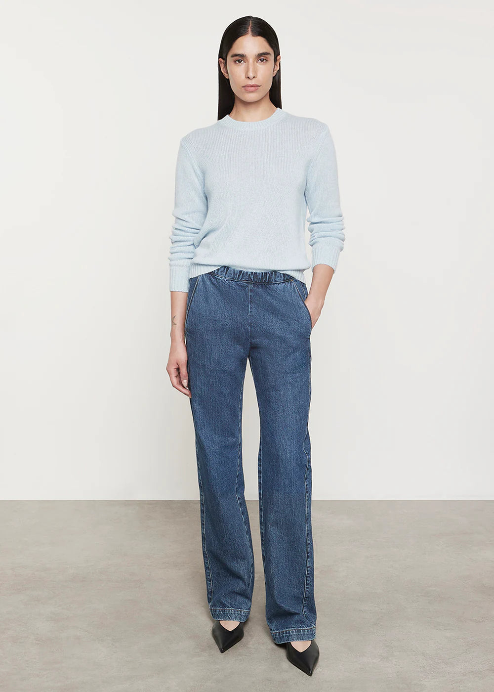 Cashmere Easy Crew Neck Sweater in Sky Blue Cool Women's Distressed