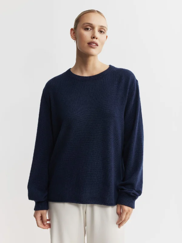 Cashmere Featherweight Oversize Crew - Navy Youthful Women's Pop