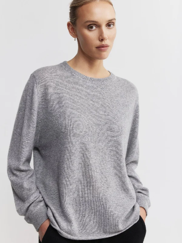 Cashmere Featherweight Oversize Crew - Dark Grey Melange garde