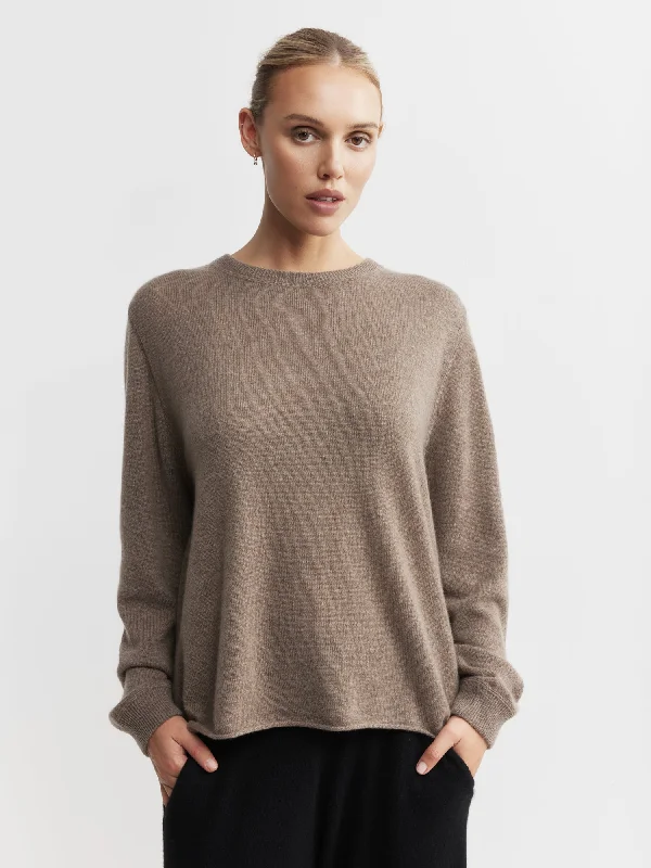 Cashmere Featherweight Oversize Crew - Walnut Sustainable Organic