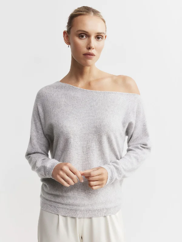 Cashmere Off Shoulder Sweater - Grey Melange Sporty Women's Tennis