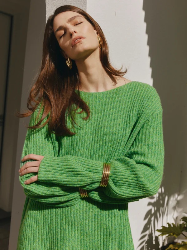 Cashmere Rib Sweater - Green Melange Cozy Women's Sherpa - lined