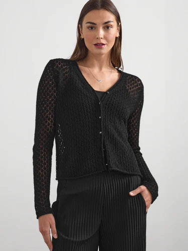 Cashmere/Silk Lace Vee Cardigan in Black Artistic Women's Hand - painted