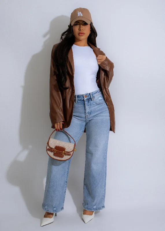 Catching Looks Faux Leather Jacket Brown Confident Women's Power